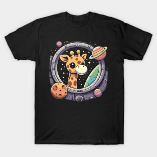 Stellar Safari: A Giraffe's Cosmic Adventure T-Shirt